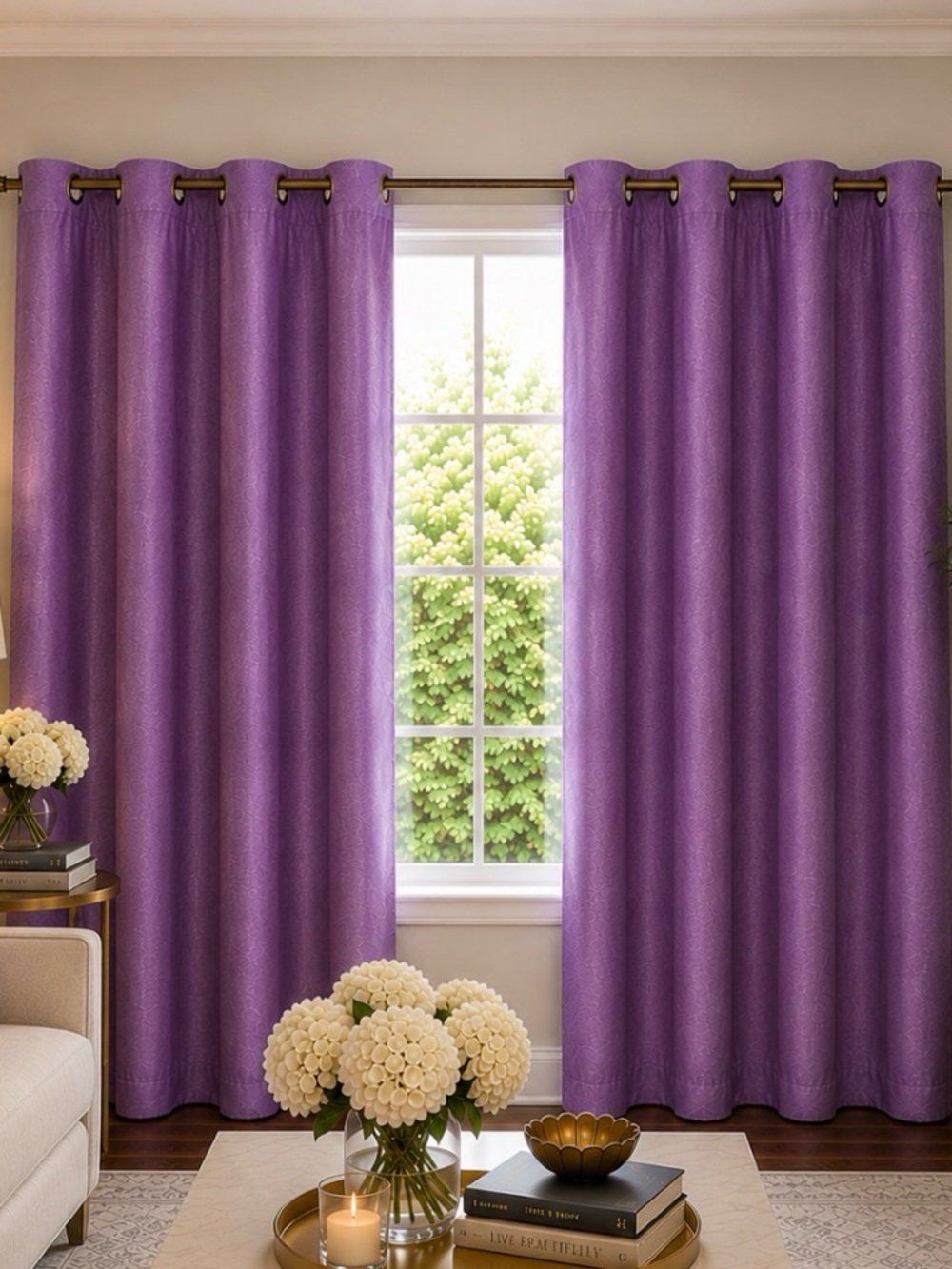 Set of 2 Lavender Faux Silk Grommet Curtains 55” x 94” aprox. Panels